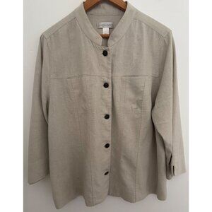 Beige Linen Blend Jacket Womens L Pockets Neutral Capsule Wardrobe Safari Soft